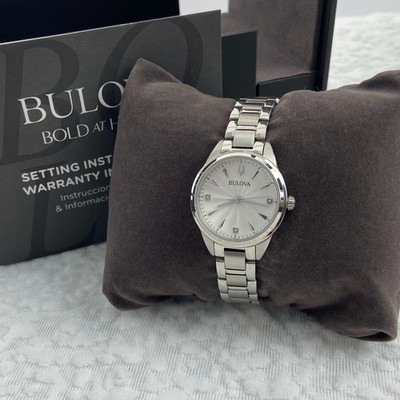 Bulova Sutton Women's Watch 96P219 Diamond White Dial Quartz Stainless Steel