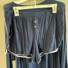 Star Above Pajama Set Womens Large 2pc Top & Shorts Long Sleeve Stretch Blue New