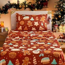 Sheets Set Kids Christmas Twin Holiday - Christmas Gingerbread cookies