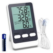 Digital Fridge Thermometer Probe Temp & Humidity Monitor LCD Min/Max