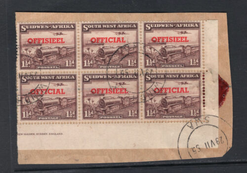 M20673 S.W. Africa/Namibia 1951 SGO25 - 1½d purple brown part IMPRINT block of 6 - Picture 1 of 1