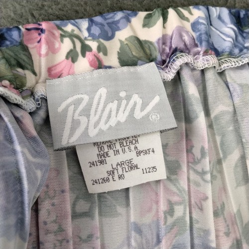 Vintage 80s Pleated Skirt Large Blue Floral Midi Romantic Cottage Modest Granny - Picture 6 of 8