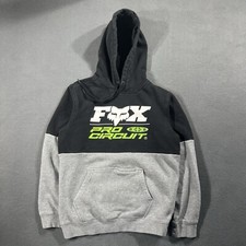 Fox Pro Circuit Pullover Fleece Men Small Black Gray Hoodie Spellout Logo Racing