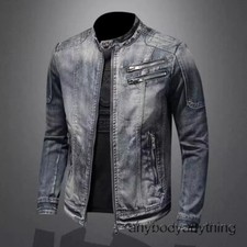 Denim Jackets Men Casual Stand Collar Moto Biker Outerwear Coats Mens Fashion Zi