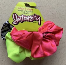  3 Intensity Girls Softball Sport High And Tight Hair Scrunchies Ribbon Zebra