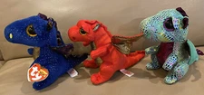 Ty Beanie Dragon Lot of 3 Saffire Cinder Legend 6" red / green /blue sparkly