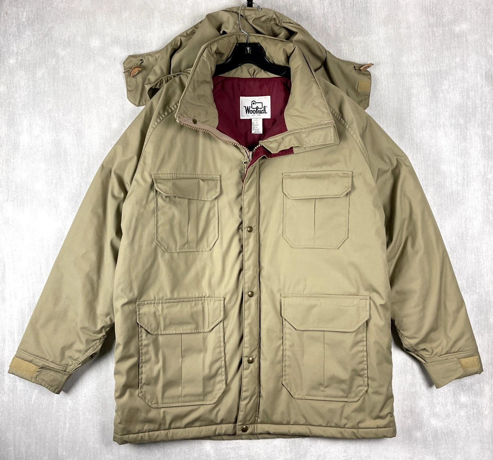 Vintage Woolrich Insulated Timber Jacket Mens sz XL tan USA hooded coat VTG