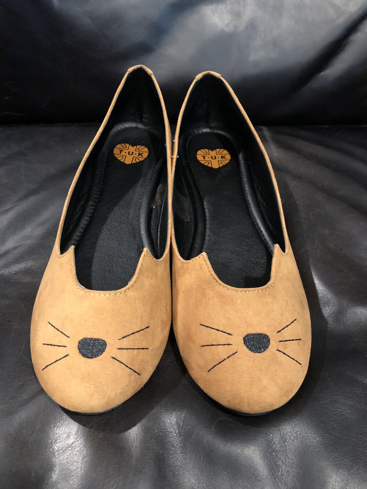 T.U.K Vegan Suede Tan Sophistakitty Cat Ballet Flats- Size 10 | eBay