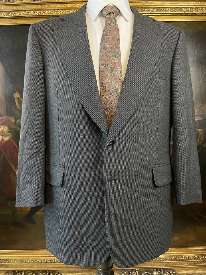 Traje de Lana Inglés Pesado Ojo de Pájaro Gris Lona Completa Paul Stuart 44R 36 x 28 De Colección Foto 4 de 4