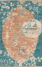 Transitional Art Deco Chinese Rug 2x3 Vegetable Dye Hand-knotted