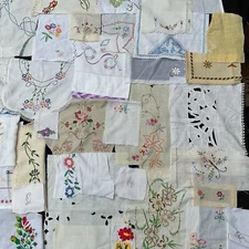 Vintage Handstitched Embroidered Fabric Scraps Doily Slow Stitch Junk Journal