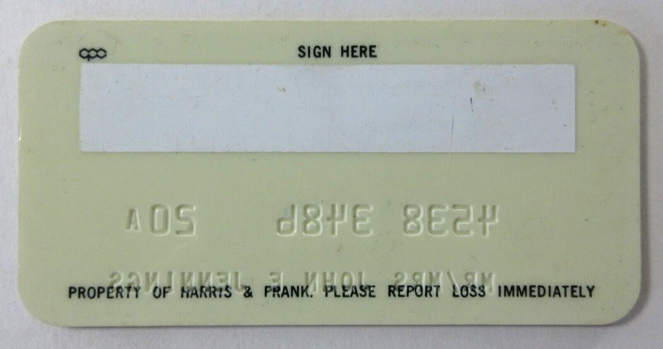 Tarjeta de crédito vintage Harris & Frank Clothing Store del sur de California años 70-80 Foto 4 de 4