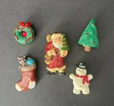 Button Covers Christmas Holiday Santa Snowman Wreath Stocking Tree, Resin