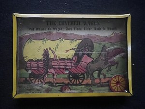 VTG COVERED WAGON DEXTERITY JIGGLE PALM GAME TOY PUZZLE GLASS TOP METAL FRAME