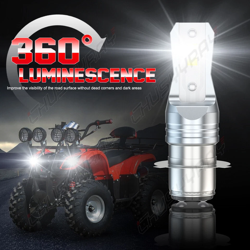 For Kawasaki Prairie 300 400 1999-2002 LED Headlight Kit H6 6000K White Bulbs - Image 4 of 4