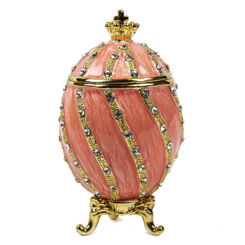 Różowa replika jajka Faberge ze złotą koroną pudełko na drobiki, prezent wielkanocny, 7,5 cm - Zdjęcie 1 z 12