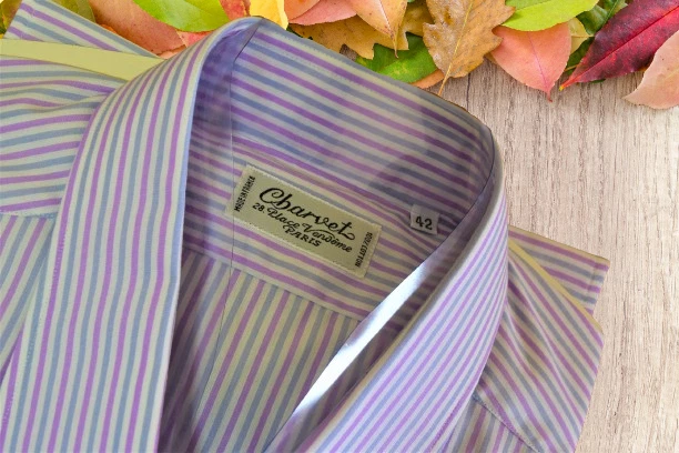 $695 Charvet Paris 16.5/42 Camisa de vestir grande blanca azul manga larga para hombre Foto 4 de 4