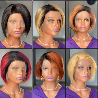 Short Pixie Cut Human Hair Wig Straight Remy Brazilian T Part Lace Front Wig