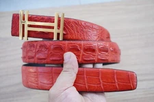 No Jointed - Red Hornback Genuine Croc Leather Men's Belt  W 1.3" G