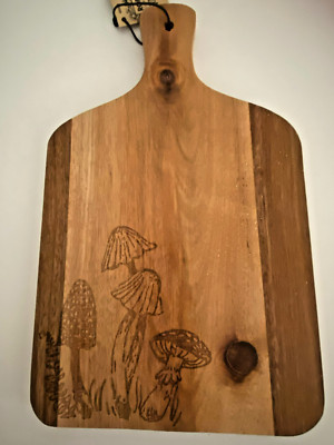 ROBERT STANLEY SQUARE WOOD CHARCUTERIE CUTTING BOARD MUSHROOMS FREE SHIP