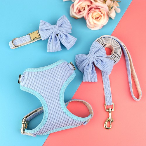 3pcs Cute Bow Tie Dog Collar & Harness & Leash Soft Mesh Walking Vest Adjustable - Picture 24 of 60