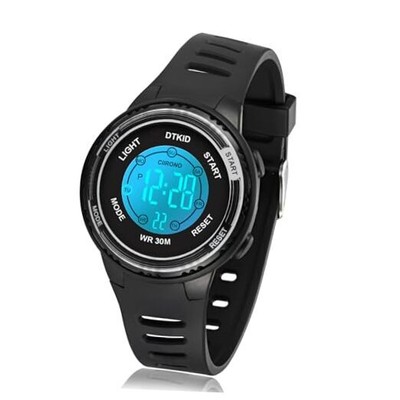  Digital Kids Watch,Waterproof 3ATM,Easy to Read,7 Color Lights,Time Black