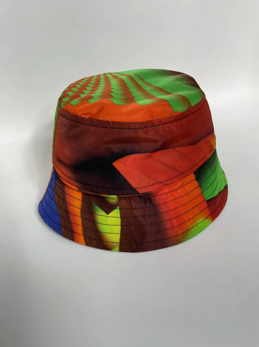 Dries van Noten Frühling/Sommer 2020 Yoshirotten Print Nylon Bucket Hat, Größe XS-S
