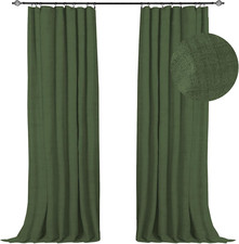 Moss Green Blackout Curtains 84" Length, 2 Panels, Thermal Insulated, Faux Linen