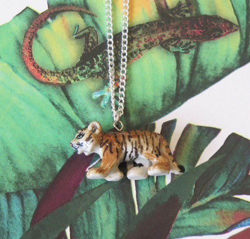 Tiger Cub Porcelain Pendant Necklace Silver Lucky Spiritual Animal Jewellery - Picture 3 of 3