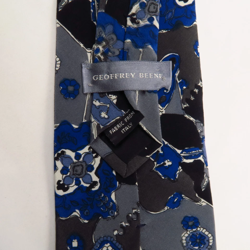 Corbata Geoffrey Beene Para Hombre Azul Negro Gris Abstracto Estampado Floral EE. UU. 57x3,75 Foto 3 de 4