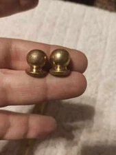 Pair Solid Turned Brass 1/2" Tall Ball Knurled Lamp Finials - Std. Harp Thread