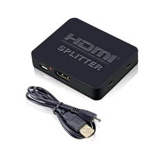 Plug&Play 1 in 2 Out HDMI Splitter 1080P Adapter Power Amplifier With USB Cable