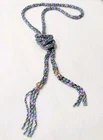 Vintage Faux Pearl Cluster Lariat Tassel Necklace 48” Purple Green Peacock Color