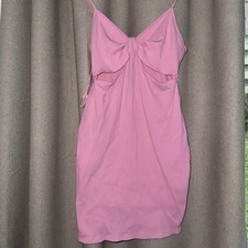 Primark Pink Ribbed Bow Front Strappy V-Neck Bodycon Mini Dress UK 18