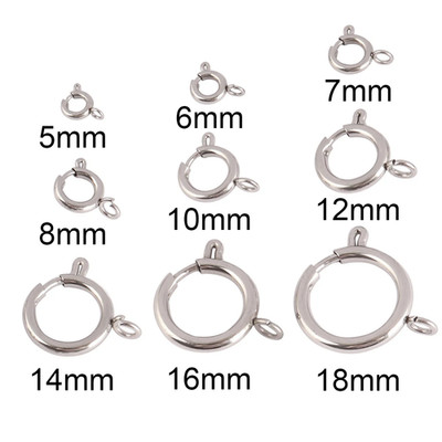10Pcs 5-18Mm Circle Springring Clasps Stainless Steel End Clasps Connectors for 