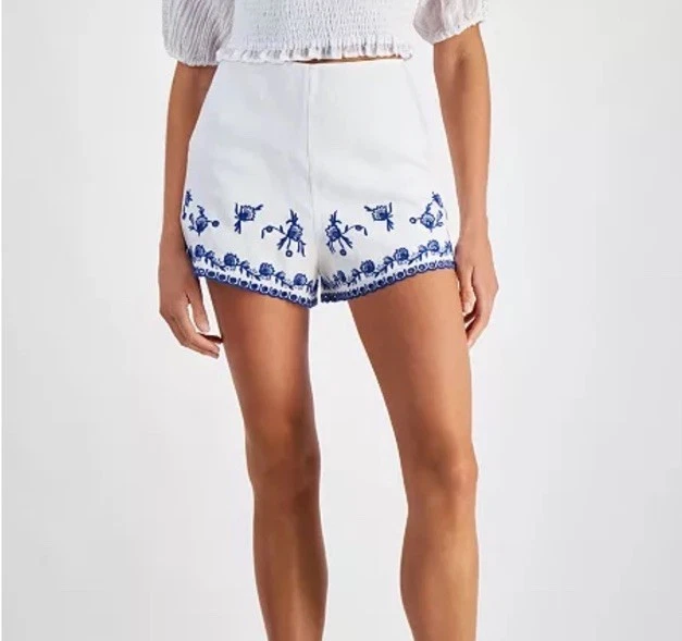 Guess Women's Kaira Linen Embroidered Shorts NWT SIZE XS