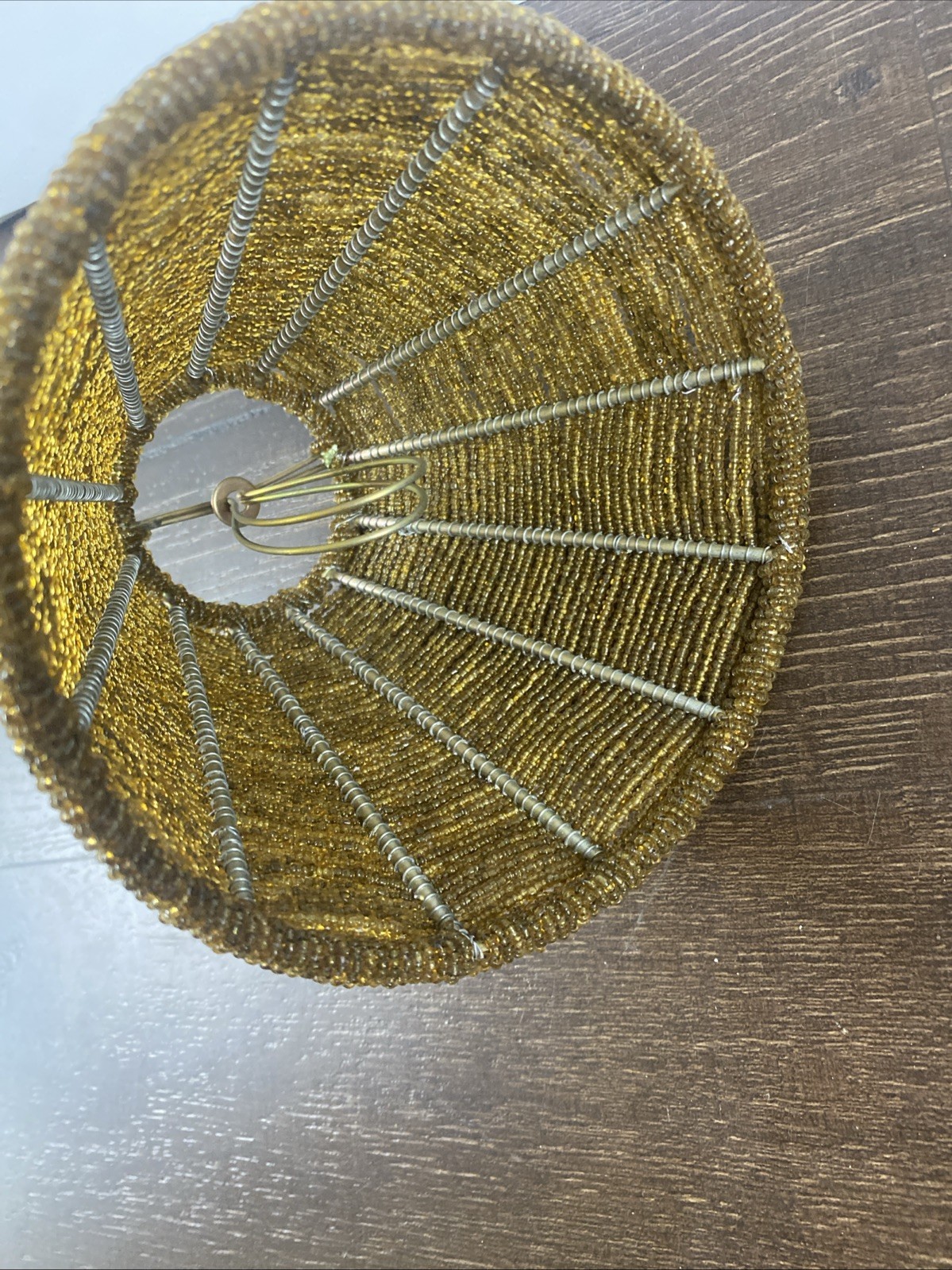 Amber Seed Bead Beaded Clip Light Lamp Shade Empire 4.5