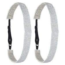 2Pcs Women's Headband Non-Slip Bling Sparkle Headband Silver