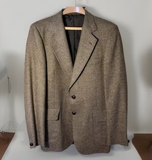 Vtg DAKS NY Tweed 100 Wool SportsCoat Jacket Sz42 Leather Button Herringbone Br