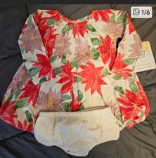 NWT Burts Bees  Holiday Dress w/bottoms, 3-6M Christmas Flowers Organic Cotton