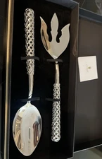 L’Objet Platinum Silver Braid Serving Set Spoon & Fork Salad 2 Pc Set NEW