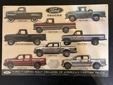 Ford Trucks Eight Decades of America - Open Road Embossed Metal Sign 12" x 18"