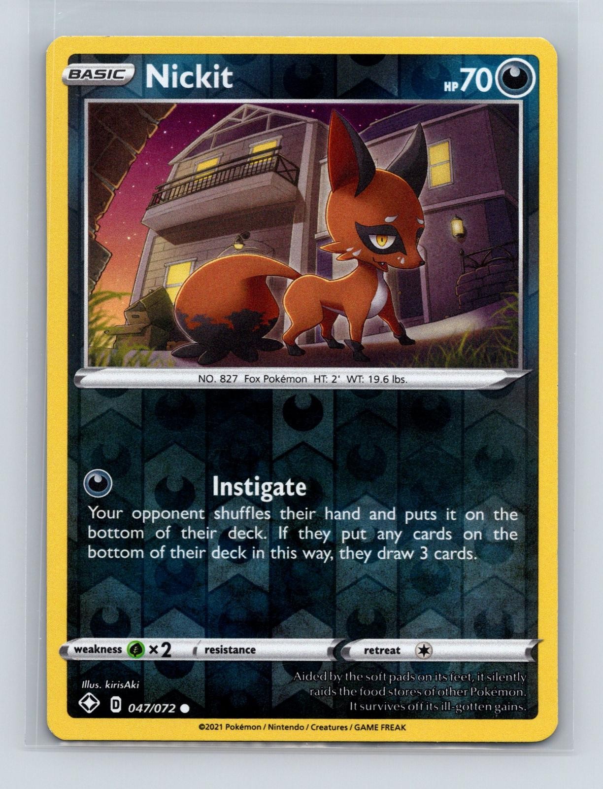 Nickit 047/072 Common Shining Fates Pokemon Reverse Holo Near Mint