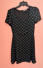 Le Lis Boho Teal Polka Dot Fit & Flare Mini Dress - Square Neck - Size Small