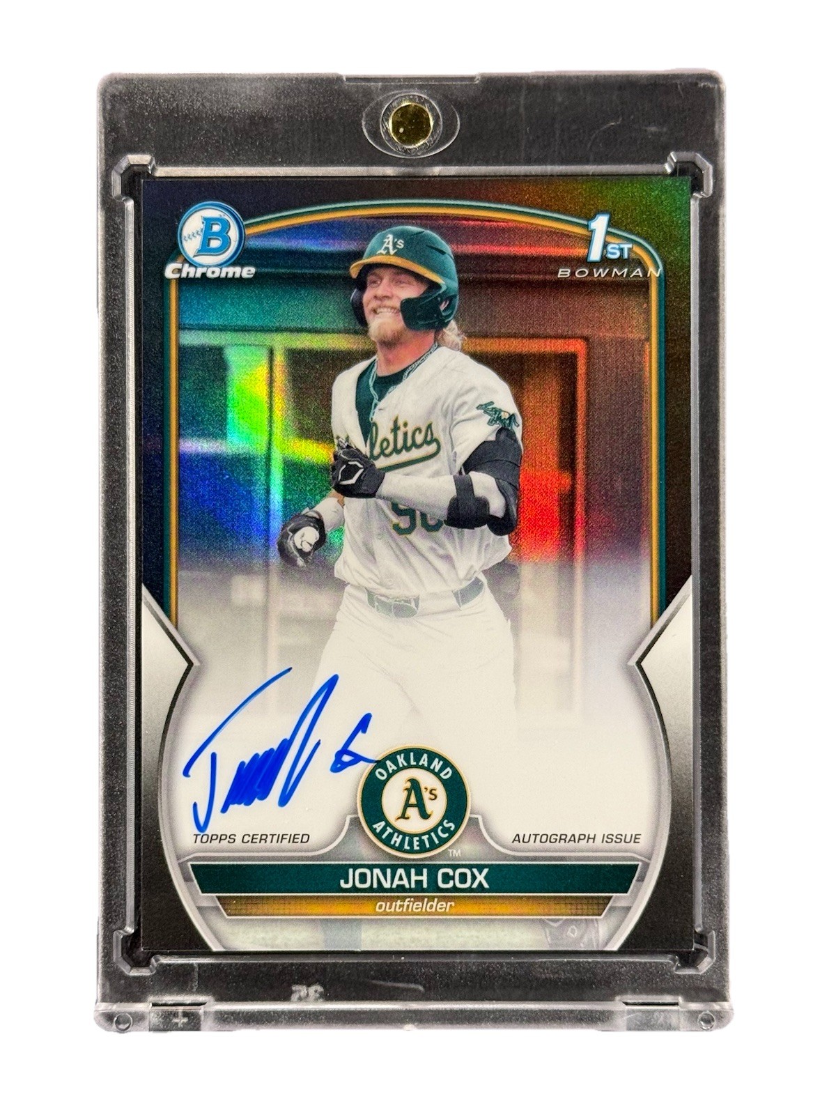 Jonah Cox 2023 Bowman Draft Chrome 1st Prospect On Card Auto Black Refractor /75
