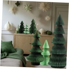 6 Pcs 4ft 2ft 1ft Large Christmas Honeycomb Paper Trees, 6 Sizes Green Gradient