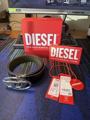 Diesel B-1DR W REV II 30 Reversible Black And Brown Leather Belt Size 75 NWT