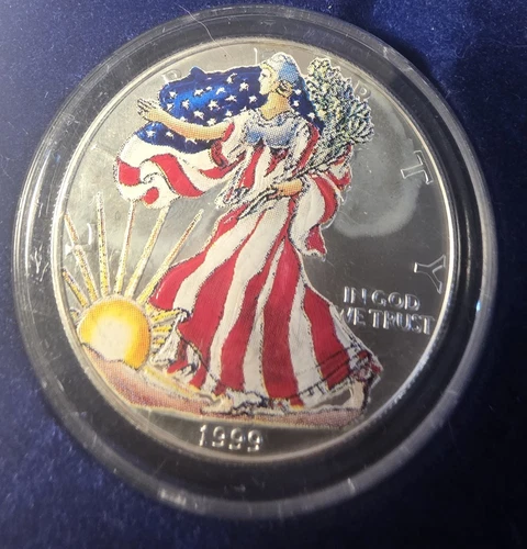 1999 Silver Eagle Painted in Capsule w/Box $1 Dollar 1oz Uncirculated .999 MS.