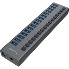 SABRENT 16 Puertos USB 3.0 Hub de Datos y Cargador con Interruptores de Alimentación Individuales, 90W
