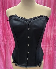 Black Satin Steel Boned Corset Professional Burlesque Waist Trainer 28 Waist